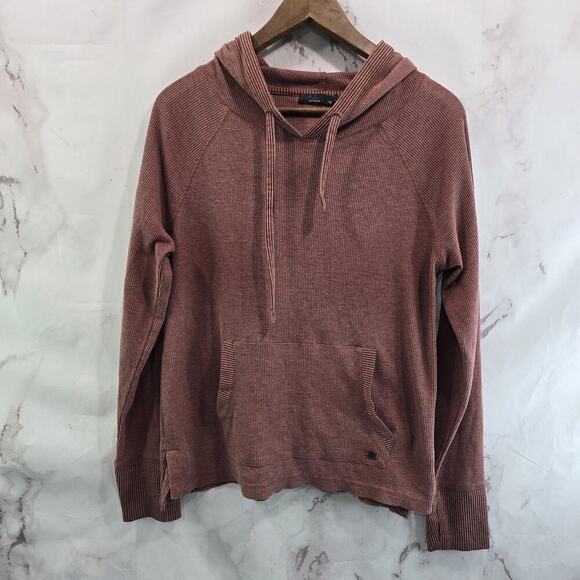 Prana Shirt Womens Medium Red Long Sleeve Hooded Waffle Thermal Organic - Picture 1 of 12